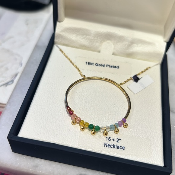 Colored Beads on Circle 18K Gold Over Sterling Silver Necklace-Boutique - Picture 3 of 3